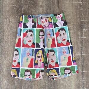 ZARA X Natacha Paschal Colorful Graphic Print Bike Shorts Small High Waist Biker